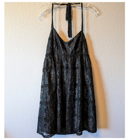 Betsey Johnson Black Prom Dress Eyelet Lace Halter Mini Cocktail Party 6 S/XS - Picture 6 of 15
